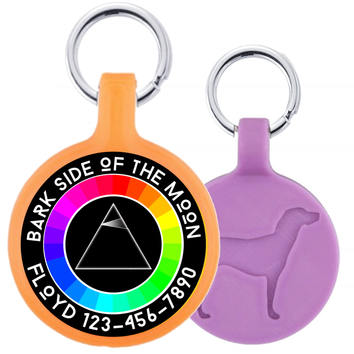 Pink Floyd Ecoplastic pet ID tag with Bark Side of the Moon design, durable and waterproof