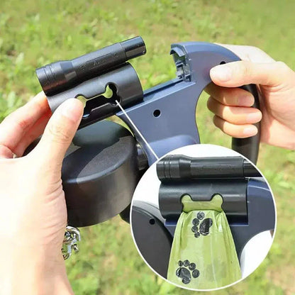 Dual pet leash retractable reflective lead with 360 swivel and ergonomic handle for tangle-free double dog walking