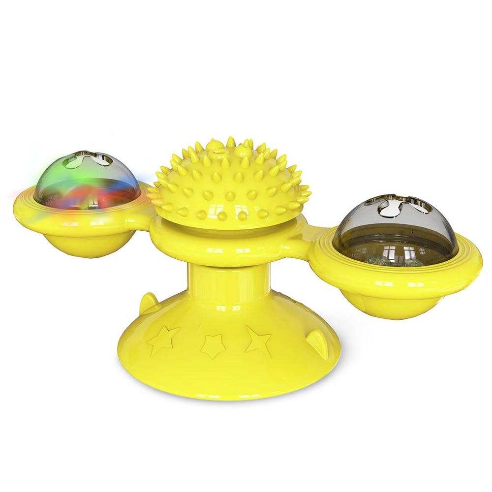 Colorful cats whirling LED balls windmill toy with suction base for interactive cat play and exercise