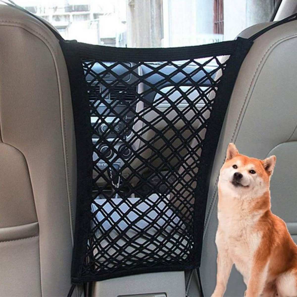 Black premium pet car net petition made of polyester mesh for vehicle seat separation and storage