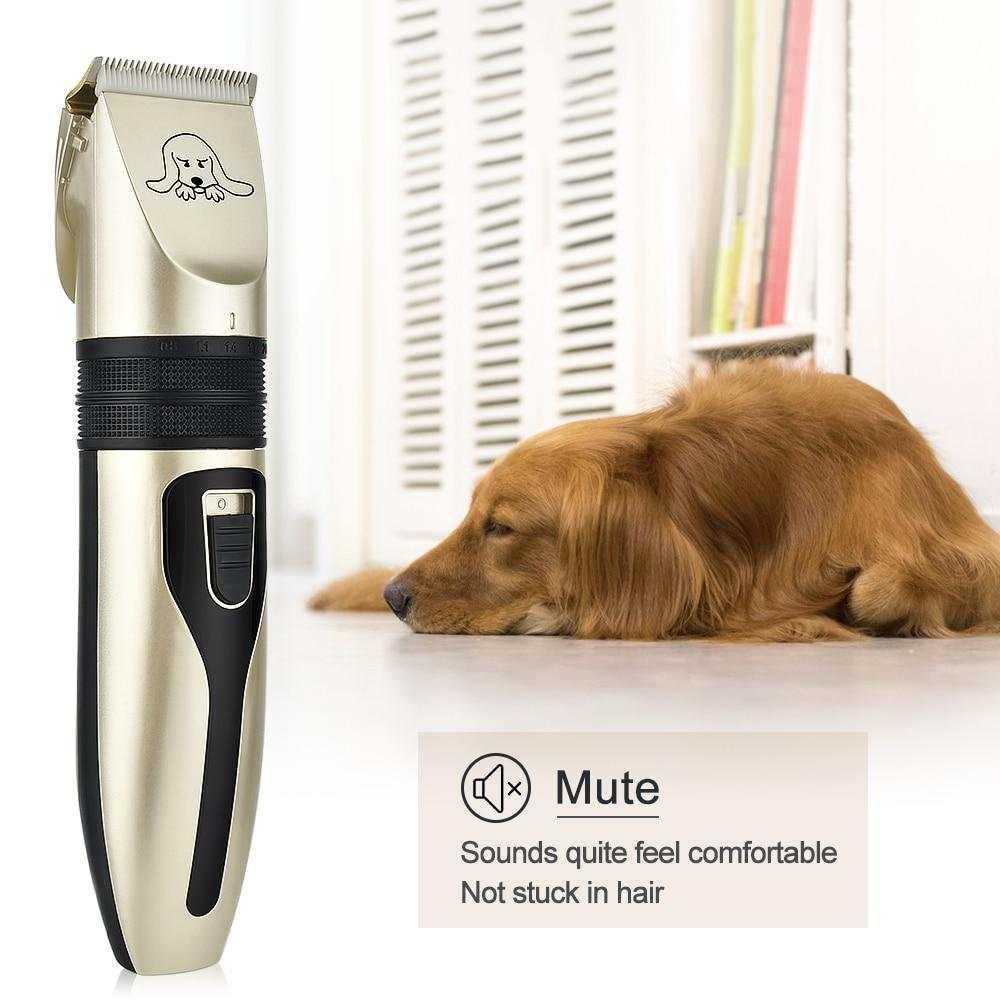 Black and gold pet hair clipper set with detachable blades and comb guides for dog grooming