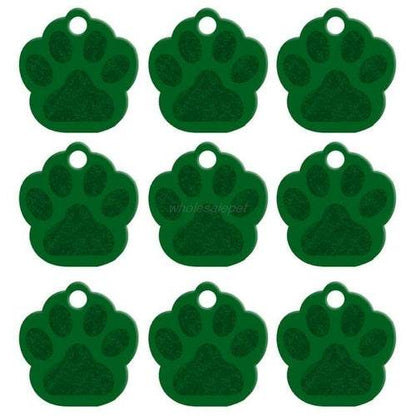 Colorful 2-sided aluminum paw-shaped dog name ID tags for collars, customizable, MOQ 20 pcs