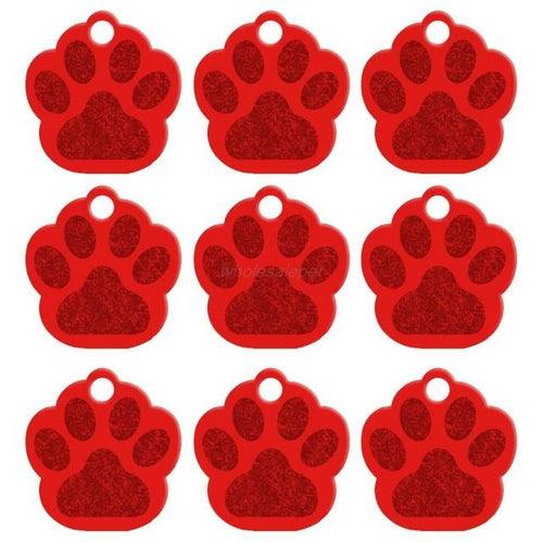 Customizable 2-sided aluminum dog name ID tags in paw shape by Didog, available in multiple colors