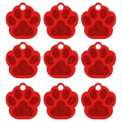 Customizable 2-sided aluminum dog name ID tags in paw shape by Didog, available in multiple colors