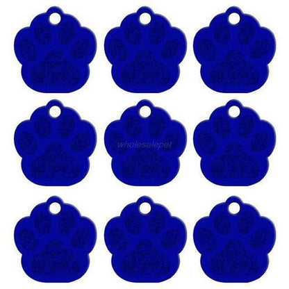 Personalized dog name ID tags in colorful paw shapes made of aluminum, double-sided for collars and leads