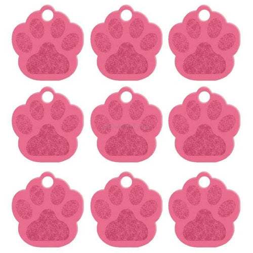 Personalized double-sided paw-shaped aluminum dog name ID tags in multiple colors for collars