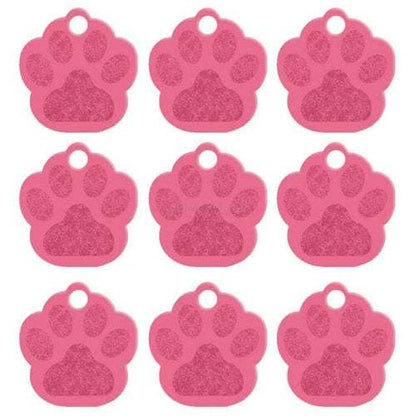 Personalized double-sided paw-shaped aluminum dog name ID tags in multiple colors for collars