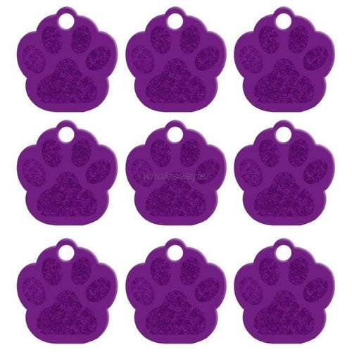 Personalized 2-sided aluminum dog name ID tags in paw shape, multiple colors