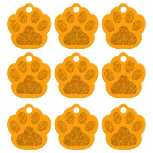 Colorful aluminum dog name ID tags in paw shape, double-sided, customizable for collars