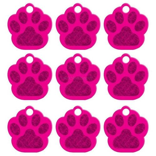 Customizable double-sided paw-shaped aluminum dog name ID tags in multiple colors