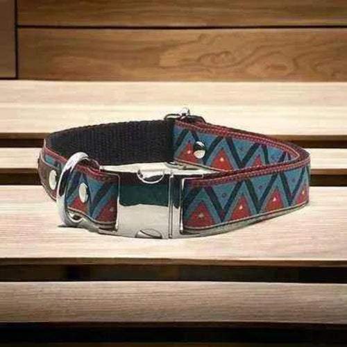 Personalised cotton dog collar handmade with durable metal hardware for medium-sized dogs
